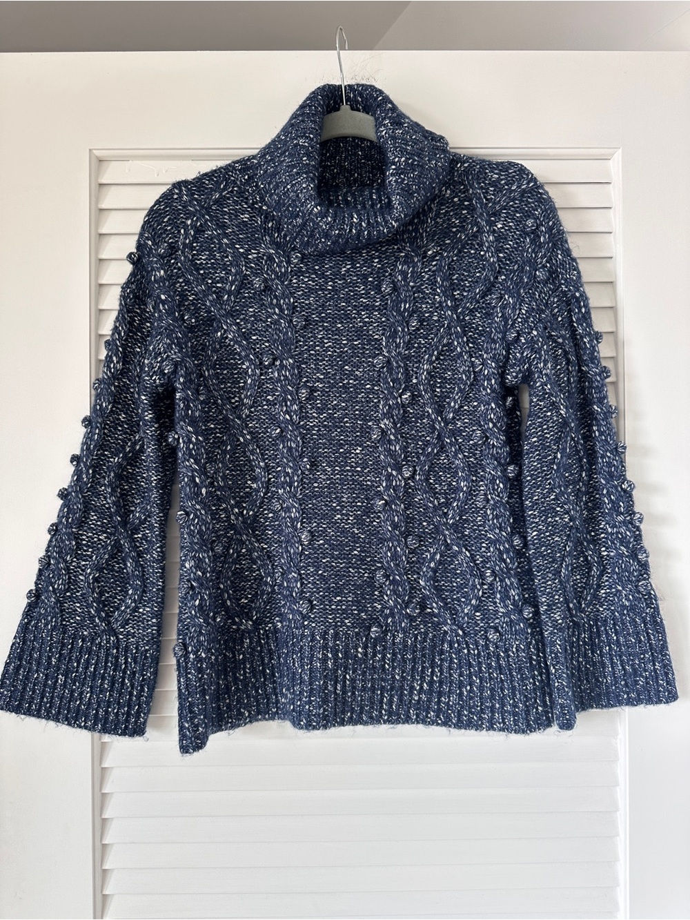 Kate Spade Broome Street Chunky Cable Knit Bobble Sweater Blue XS